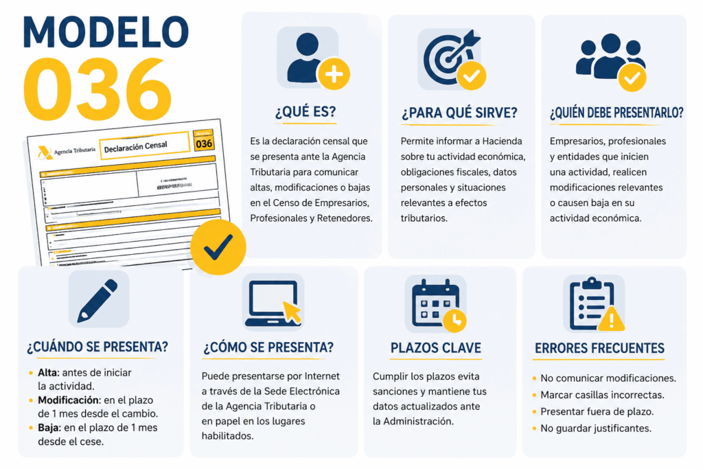 Infografía sobre el modelo 036 y sus principales trámites